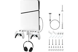 Allnice PS5 Silm Wall Mount Kit, 6 in 1 Playstation 5 Slim Wall Moun Compatible with PS5 Silm Console (Disc and Digital Edition) with Magnetic Charging Cable Detachable Controller Holder (White)