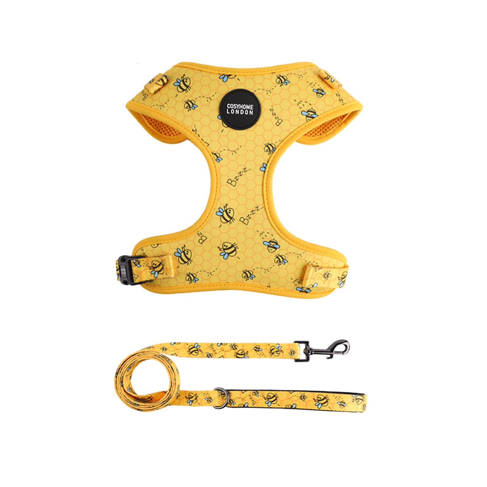 COSYHOME LONDON Dog Harness No Pull Pet Harness, Adjustable Dog Vest for Easy Walking, Breathable soft cotton Material for Small Medium Breed Dogs (S, Yellow bees)