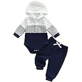 Giraropa Newborn Baby Boy Clothes Rib Knit Romper Jumpsuit Solid Sweater Sweatsuit 2Pcs Joggers Pant Set Fall Winter Clothes