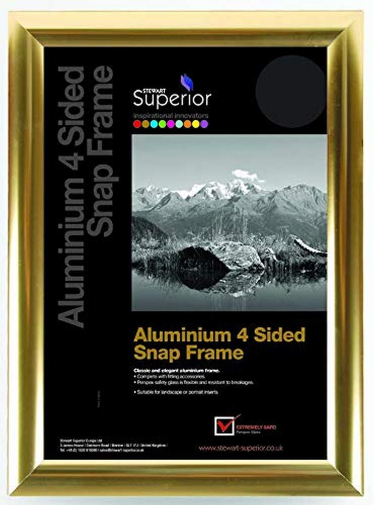 Stewart Superior A3 Aluminium 4 Sided 25mm Front Loading Picture/Poster Snap Frame - Polished Gold Finish, GOLDA3