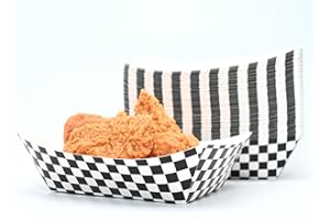 Yaure Joy No Folding Required 50 Pcs 2lb Gingham Party Supplies Disposable Paper Food Trays for Shower Wedding Tea Party Supplies Nacho Snack (Black)