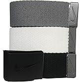 Nike Men's 3 Pack Web Belt, Matte Black Hardware, Black/White/Grey, One Size