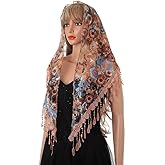 Aularso Lace Floral Church Veils Wedding Triangle Tulle Head Covering Tassel Mass Wrap Chapel Mantilla Veil for Women