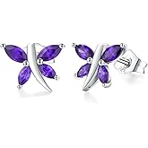 RANDES 925 Sterling Silver Dragonfly Stud Earrings for Women Trendy Dainty Cute Earrings Ruby/Sapphire/Emerald Gemstone Studs Birthstone Anniversary Jewelry