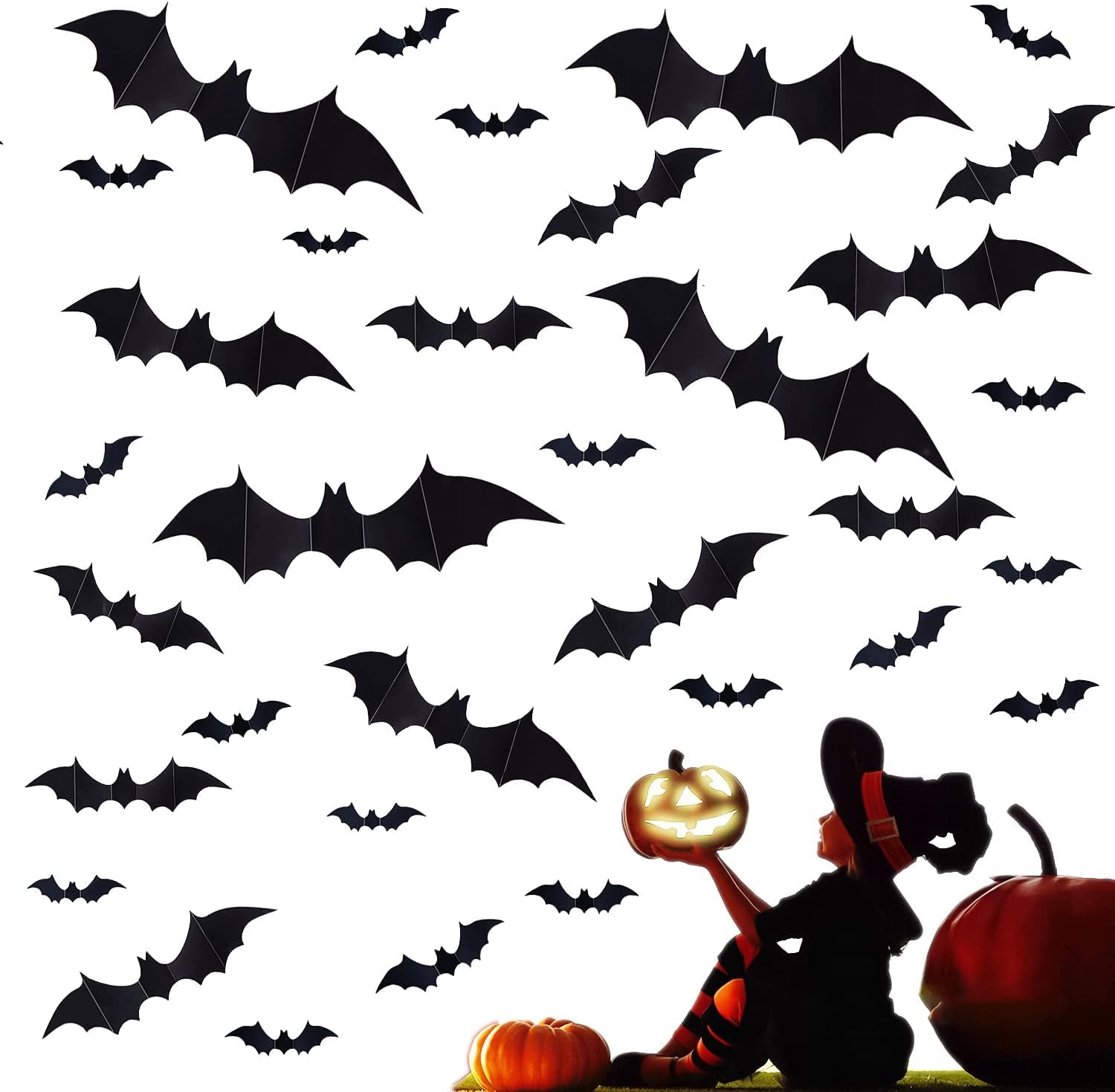 Makenlug 72 PCS Halloween 3D Bats Decoration, 3D Bats Wall Sticker Realistic Bat Attack Sticker Black Scary Bats Wall Halloween Decorations for Bar, Family, Party Horror Stickers Decoration(4 Sizes)