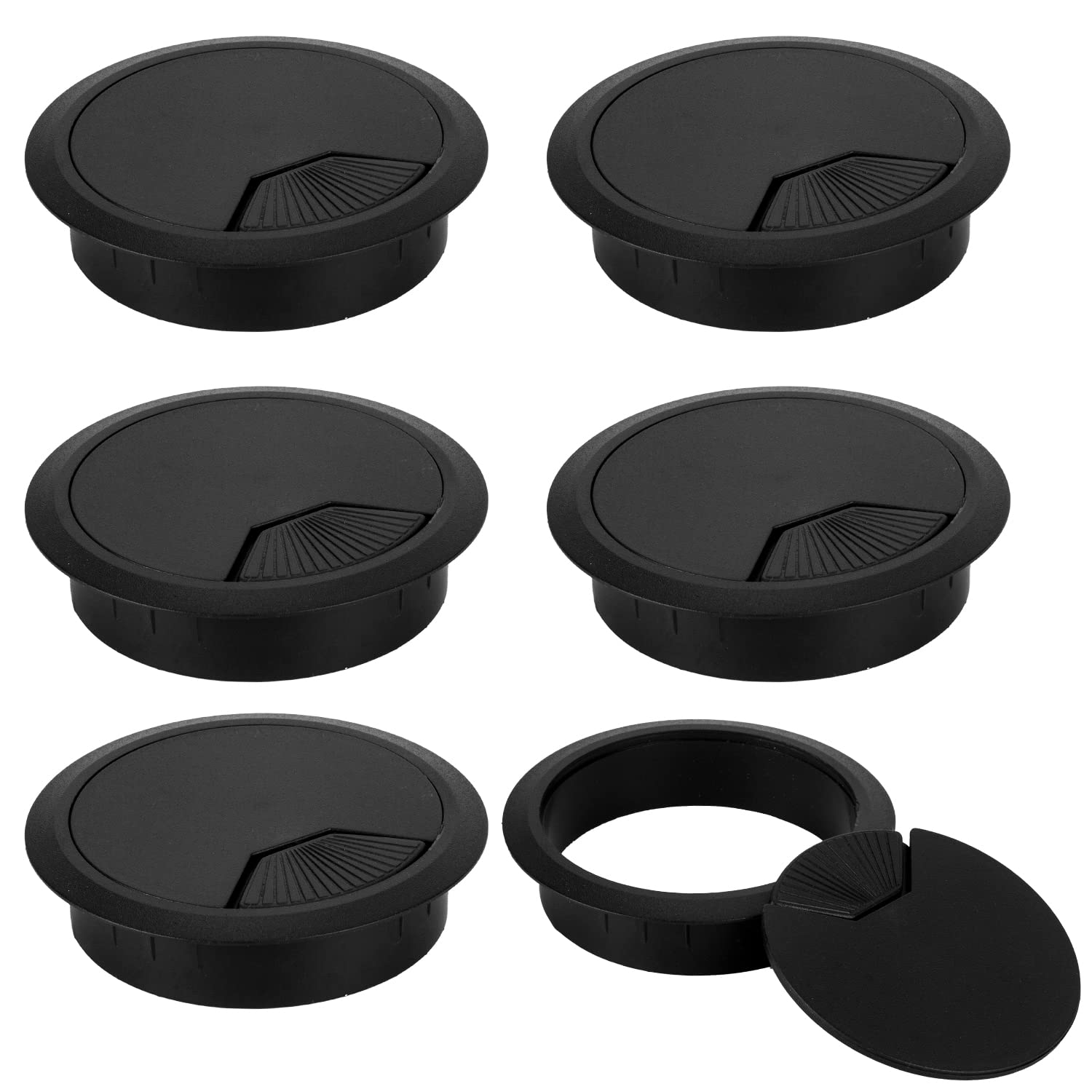 8 Pack 80mm Plastic Desk Cable Grommets, Black Wire Organizer Caps, Round PC Computer Port Cable Hole Cover Plug Bushings, Perfect for Hide Data Cords in Office Desk, TV Stands, Tabletops and More — image 1