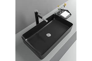 Lofeyo 24"x14" Black Bathroom Vessel Sink Rectangle Bathroom Sink Porcelain Ceramic Vessel Sink Above Counter Vessel Sink Bowl for Vanity Powder Room Cabinet Lavatory Matte Black