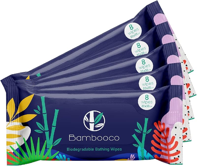Bambooco Large Biodegradable Shower Wipes Pack of 40 20x30cm Biodegradable