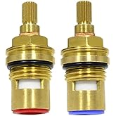 Huashan Replacement Brass Ceramic Disc Stem Cartridge Faucet Valve Quarter Turn 1/2" X 53mm x 12mm spline length 20 teeth(PAIR Hot & Cold)