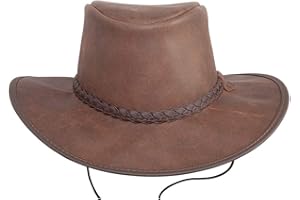 American Hat Makers Crusher Leather Australian Cowboy Outback Hat, UPF50 Wide Brim, Waterproof Oilskin, Crushable, Packable