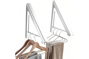 2Pcs Foldable Drying Rack, No Drill Wall Mounted Clothes Hanger, Aluminum Alloy Laundry Rod, Indoor/Outdoor Storage Hanger fo