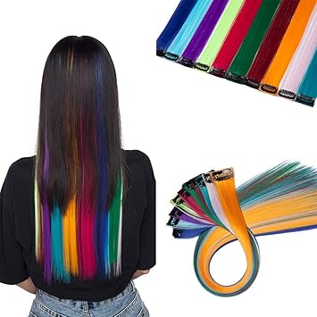 2255cm Sego 10pcs Extensoines De Colores De Cabello Clip Arco Iris Mechas Fantasía Para Niñas Muñecas Pelo Sintético Se Ve Natural Postizos