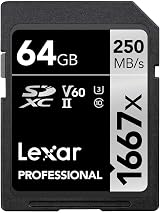 Lexar 64GB Professional 1667x SD Card UHS-II U3 V60 250MB/s 120MB/s