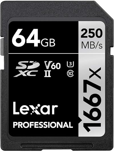 Lexar 64GB Professional 1667x SD Card UHS-II U3 V60 250MB/s 120MB/s