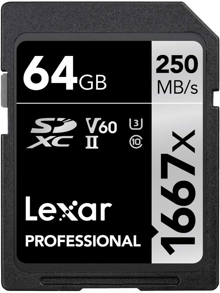 Lexar 64GB Professional 1667x SD Card UHS-II U3 V60 250MB/s 120MB/s