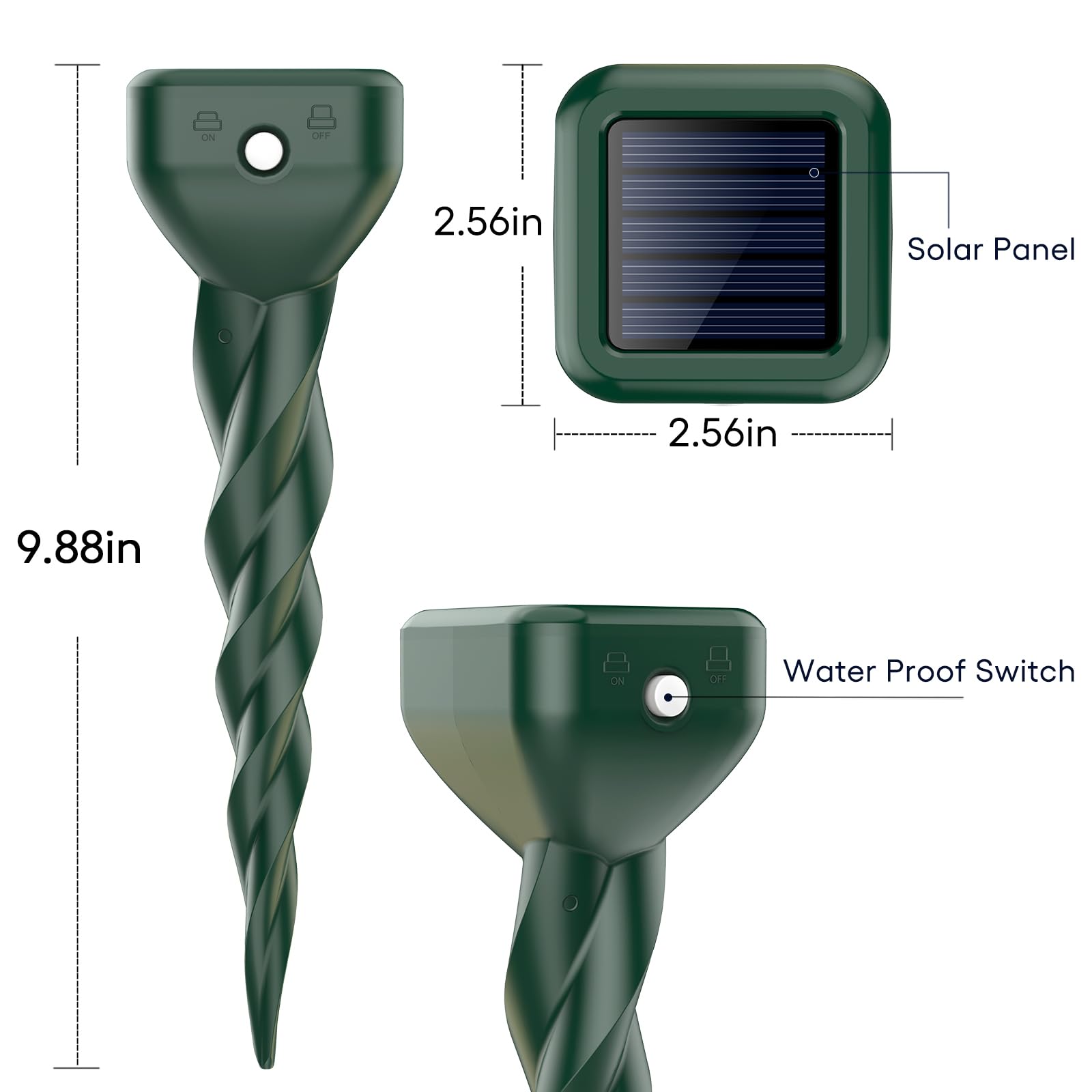 Photo 1 of Mole Repellent Solar Powered, 4 Pack Snake Repellent for Yard, Waterproof Ultrasonic Deterrent Stake, Get Rid for Rabbit, Gopher, Vole, Skunk, Chipmunk, Rodent, Groundhog Sonic Spikes for Lawns Garden