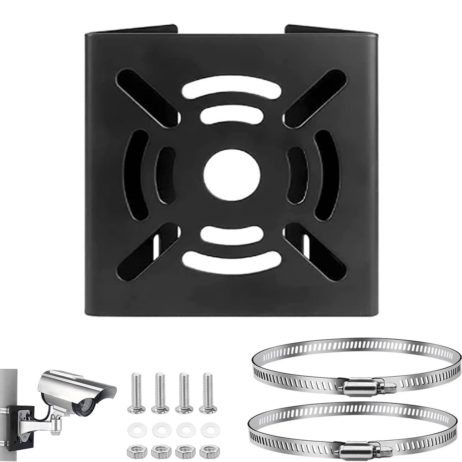 E-HORDE Universal Vertical Pole Mount Bracket for CCTV Security Camera, PTZ Dome Pole Wall Mounting Loop Bracket,Solid Metal Mounting Corner Bracket with 200mm Loops (1, Black)
