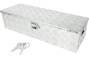 VOWAGH 39"X13"X10" Silver Heavy Duty Aluminum Pickup Truck Bed 5 Bar Tread Pattern Truck Tool Box, Under Truck Storage Trailer Tongue Box with Lock and Key for Truck, RV Trailer, ATV