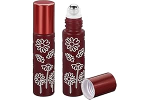 PATIKIL 10mL Roller Bottles, 2 Pack Glass Essential Oil Roller Balls with Flower Pattern Refillable Containers, Red