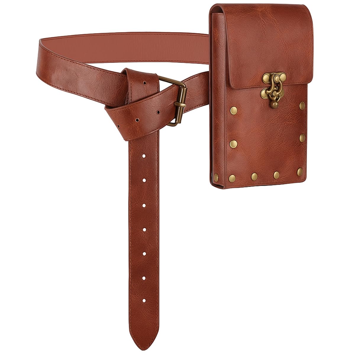 Steampunk Vintage Fashion Waist Bag Fanny Pack Leather Gothic Belt Pouch Cellphone Purse Holster Travel Wallet Case Festival Party Props for Women Men for iPhone X Xr Xs Max 8 7 6 6S Plus (Brown)
