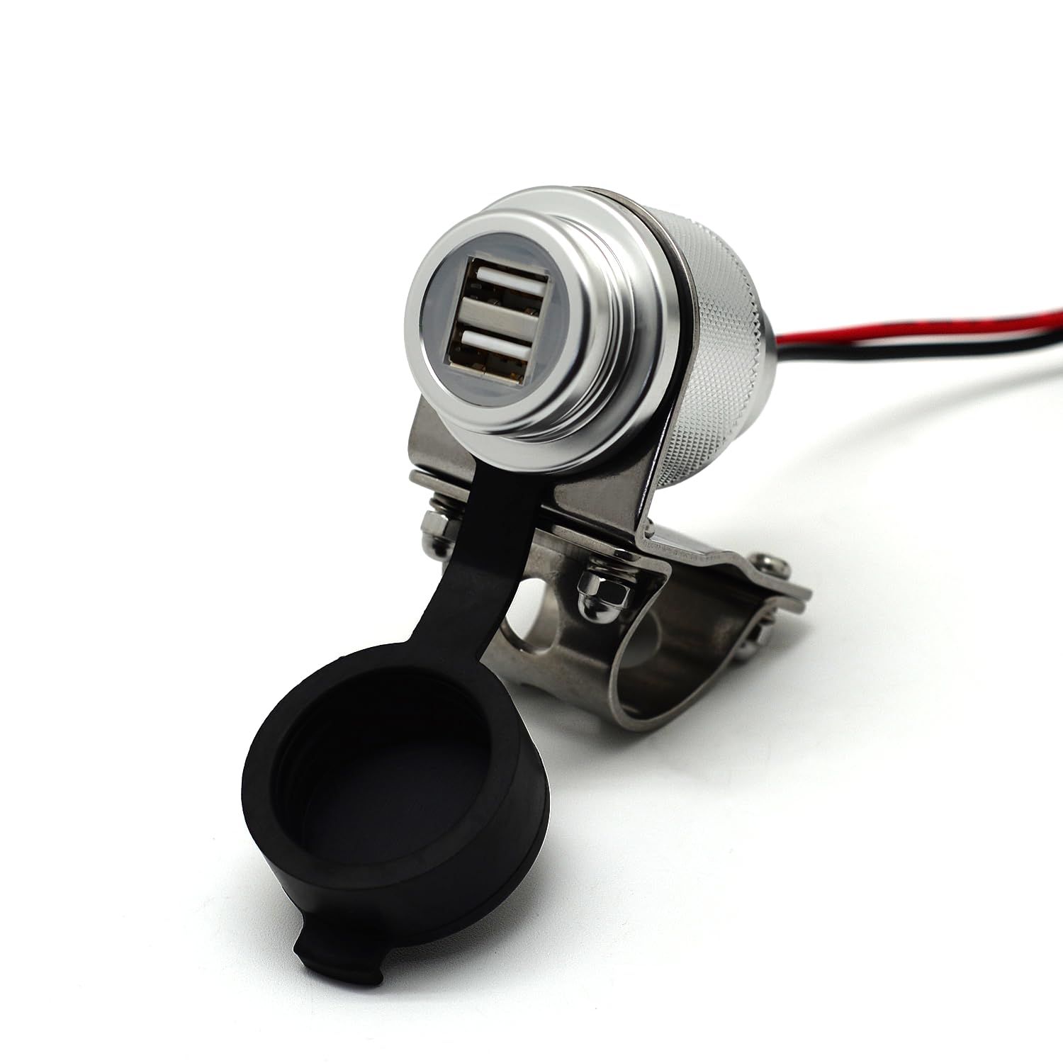 Cliff Top 4.6 Amp 23W Aluminium Motorcycle USB Charger with Dual-Port Fast Charing, Heavy Duty, Waterproof for 7/8’’, 1’’ Handlebars on ATV/UTV for Smart Phones, GPS, Tablets and Cameras(Silver) — image 1