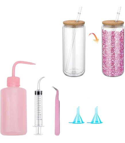 10 Pcs Snow Globe Tumbler DIY Kit - Pink & Blue Glitter Cup Making Supplies With Tools - View #13