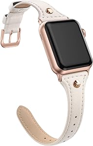 SWEES Genuine Leather Band Compatible for iWatch 38mm 40mm, Slim Thin Dressy Stylish Elegant Rivet Bands Strap Compatible for iWatch Series 5, 4, 3 Sports & Edition Women, Beige