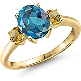 Gem Stone King 10K Yellow Gold London Blue Topaz and Yellow Citrine Engagement Ring For Women | 2.76 Cttw | Oval 9X7MM | Gemstone November Birthstone