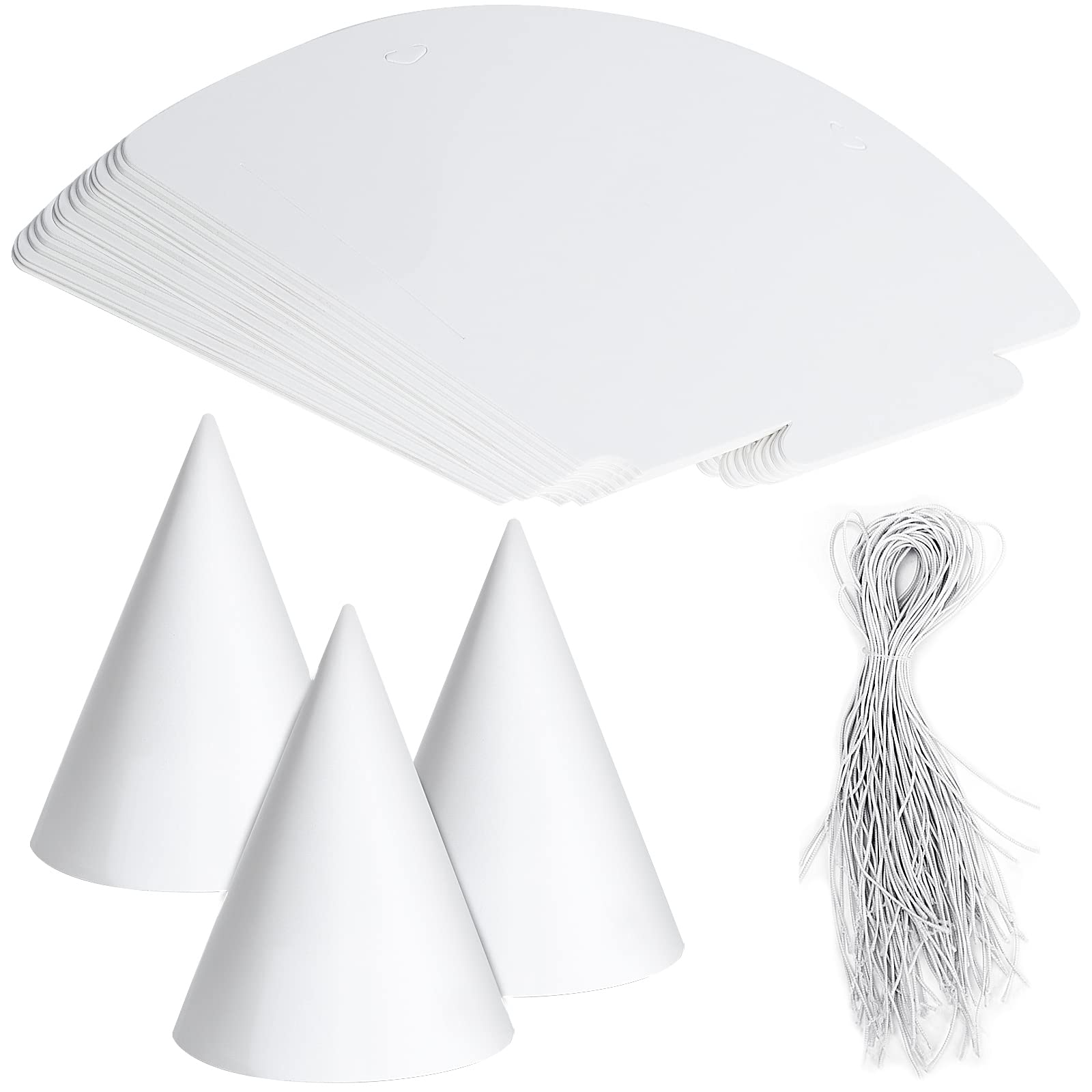 Photo 1 of Welecom 30 PCS White Cone Hats Party Hats DIY for Kids Adult - One size fits all - 6.3 5.9 7.9 inch - Paper - Hand Wash Only - Costume Headwear - Halloween, Christmas, Thanksgiving, Birthday