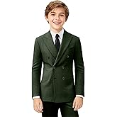 JPF Boys Herringbone Tweed Suits 5 Piece Wedding Kids Suit Tweed Double Breasted Jacket and Dress Pants Set with Shirt Tie