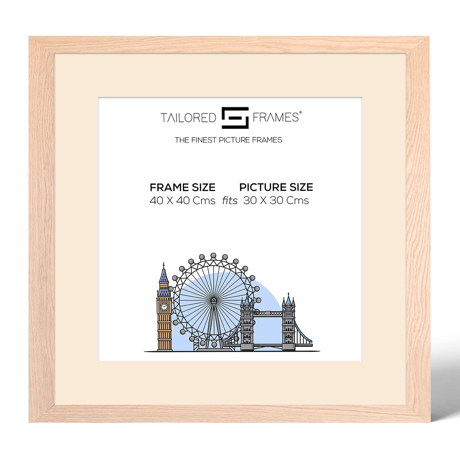 Tailored Frames 99 Solid Natural Oak 40 x 40Cm Frame for 30 x 30Cm Picture | Single Picture Frames | Wall Hanging Type | Photo Frame with Antique Mount