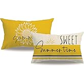 7COLORROOM 2Pack Summer Lumbar Pillow Covers Yellow Floral Sunflower Rectangular/Waist Cushion Cover You are My Sunshine Farmhouse Sweet Summer time Home Decor Pillowcases 12”×20”for Sofa Patio Couch