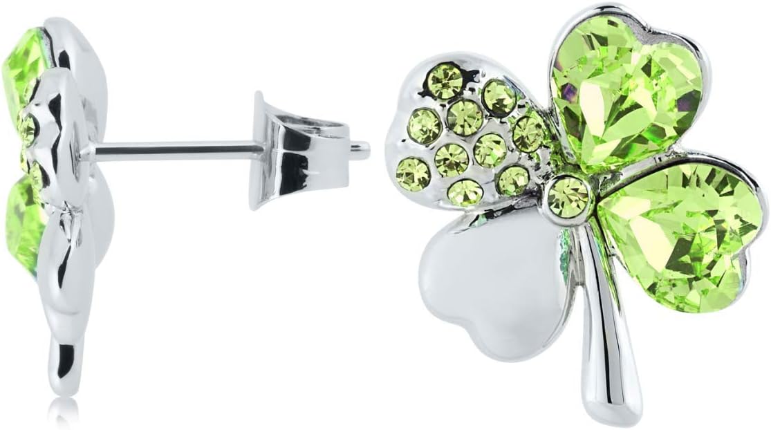 Silver Tone Crystals from Swarovski 4 Leaf Clover Shamrock Stud Earrings