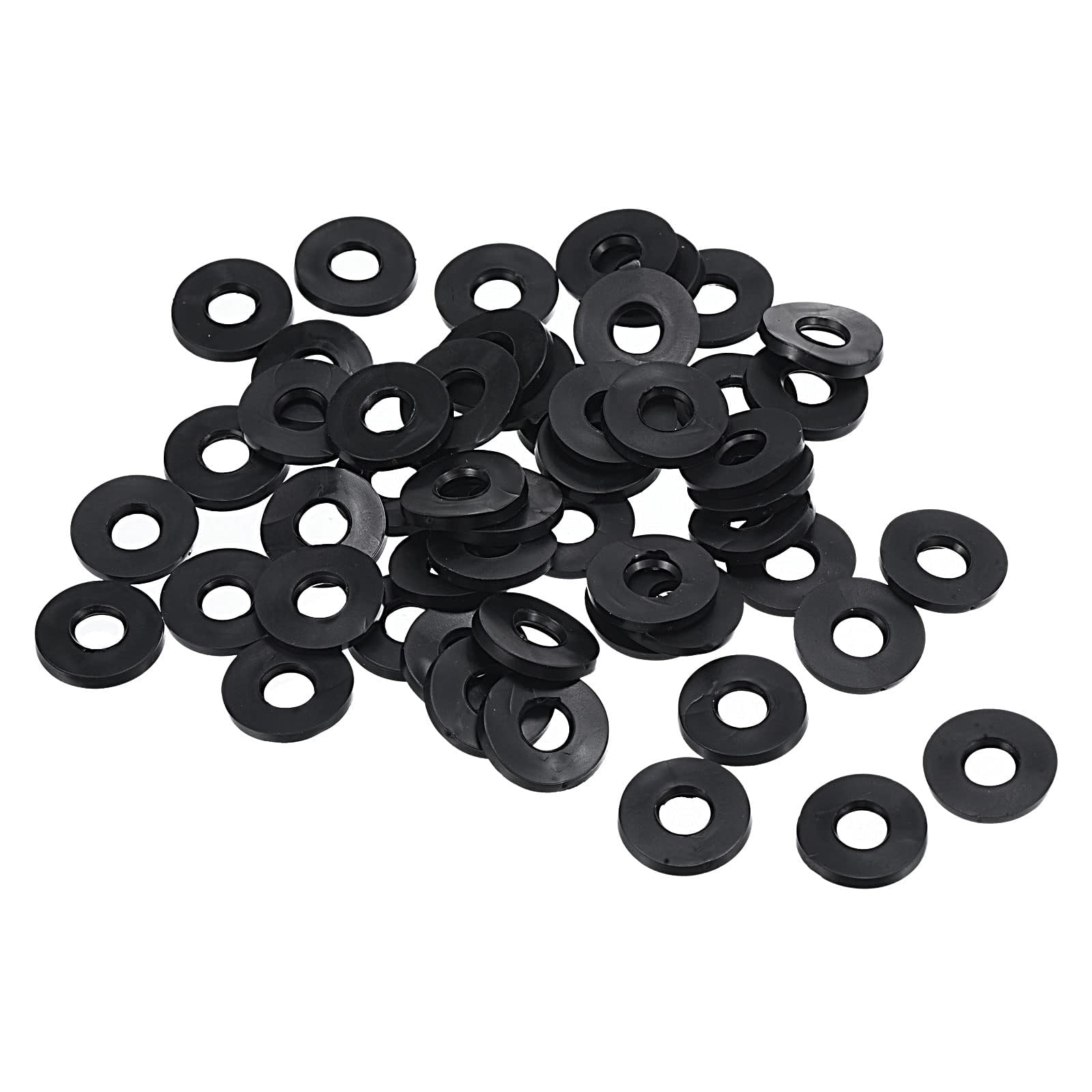 TOP-VIGOR 60Pcs Rubber Flat Washers, 13mm OD 5mm ID 1.6mm Thickness Heavy Duty Black Rubber Grommet Vibration Damping Pads Sealing Gasket Washers for Faucet Pipe Water Hose Fastener Bolt