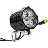 Electric Bike Headlight with Horn, 3-Pin Wired E-Bike Front Lamp Replacement, 4 LED Front Light for 24V 36V 48V 52V Electric Bicycle, Scooter and Ebike, Adjustable Metal Bracket