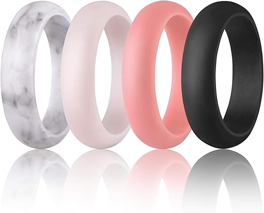 Amazon Com Miromiho Metallic Silicone Wedding Ring For Women Classical Women S Rubber Wedding Band 7 Packs 4 Pack Singles Clothing