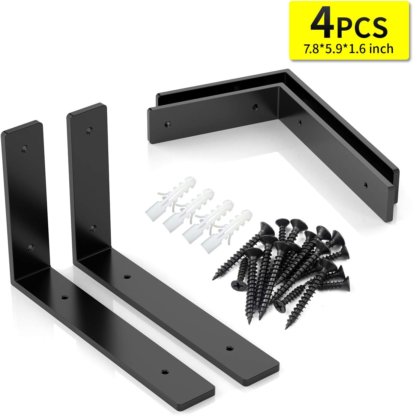 Shelf Bracket Metal Black Wall Bracket Heavy Duty Bracket with Edge for DIY Open Shelf, Multiple Sizes Available 8"X6"(4 Pack): Home Improvement