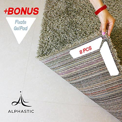 Rug gripper Made to last-Premium 8 pcs Anti Curling Carpet Gripper. Instantly Flattens Rug Corners AND Stops Rug Slipping. Uses Reusable 3M Sticky Gel.-By Alphastic