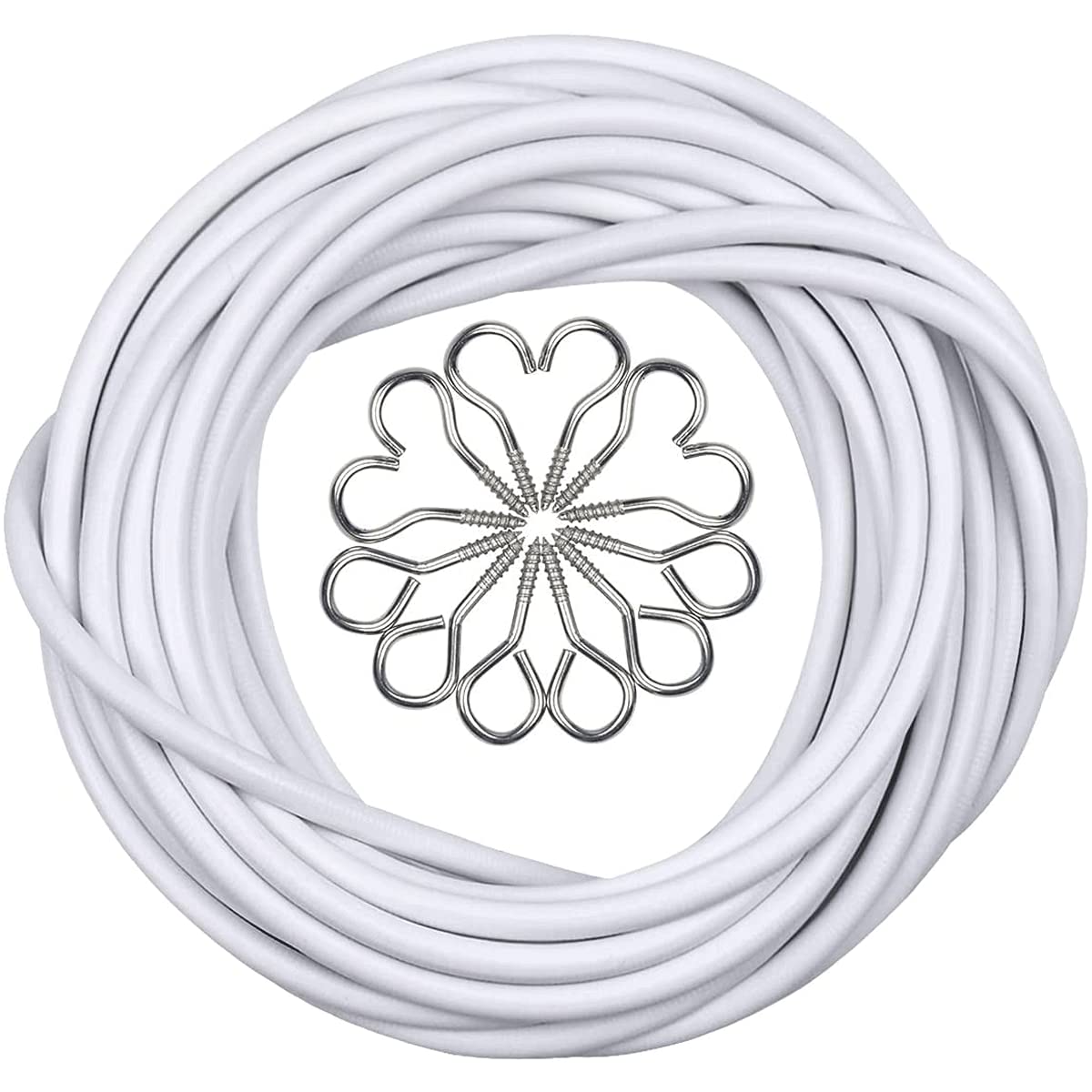 10M Curtain Wire Net Curtain Wire And Hook Set, Cord Cable And Eyes For Net Curtains Rail Net Curtains Tension Rod Curtain Hooks Plastic White Hooks with 20 of Eye Bolts and Screw-in Hooks