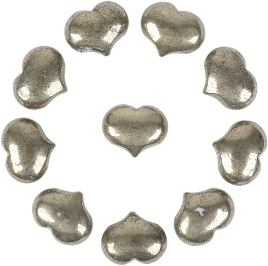 Indoor Fountains & Accessories - Justinstones Natural Pyrite Gemstone Healing Crystal 1 inch Mini Puffy Heart Pocket Stone Iron Gift Box (Pack of 10)