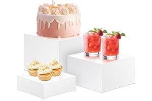 LYASIL Buffet Risers, 8" 9" 10" Food Risers for Buffet Table, Display Stand Shelf for Catering Dessert Collectibles Jewelry Figures Show, Acrylic Cube Display Nesting Risers with Hollow Bottoms 3PCS