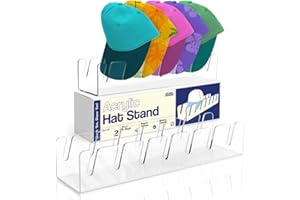 ATJATJ Hat Stand For Baseball Caps, 2 Pack No Install Clear Acrylic Hat Organizers for 14 Baseball Tennis Trucker Caps, Hat Storage Rack Display, Upgraded Anti-Slip Cap Holder For Closet, Bedroom, Dresser