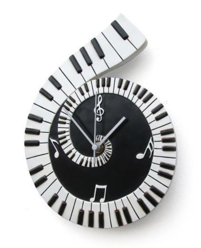 My Music Gifts Piano Scroll Wall Clock, Ceramic, Black, 8 x 40 x 16 cm
