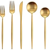 Matte Gold Silverware Set, Oliviola 60-Piece Stainless Steel Flatware Cutlery Set Service for 12, Satin Finish Kitchen Utensil Set, Dishwasher Safe