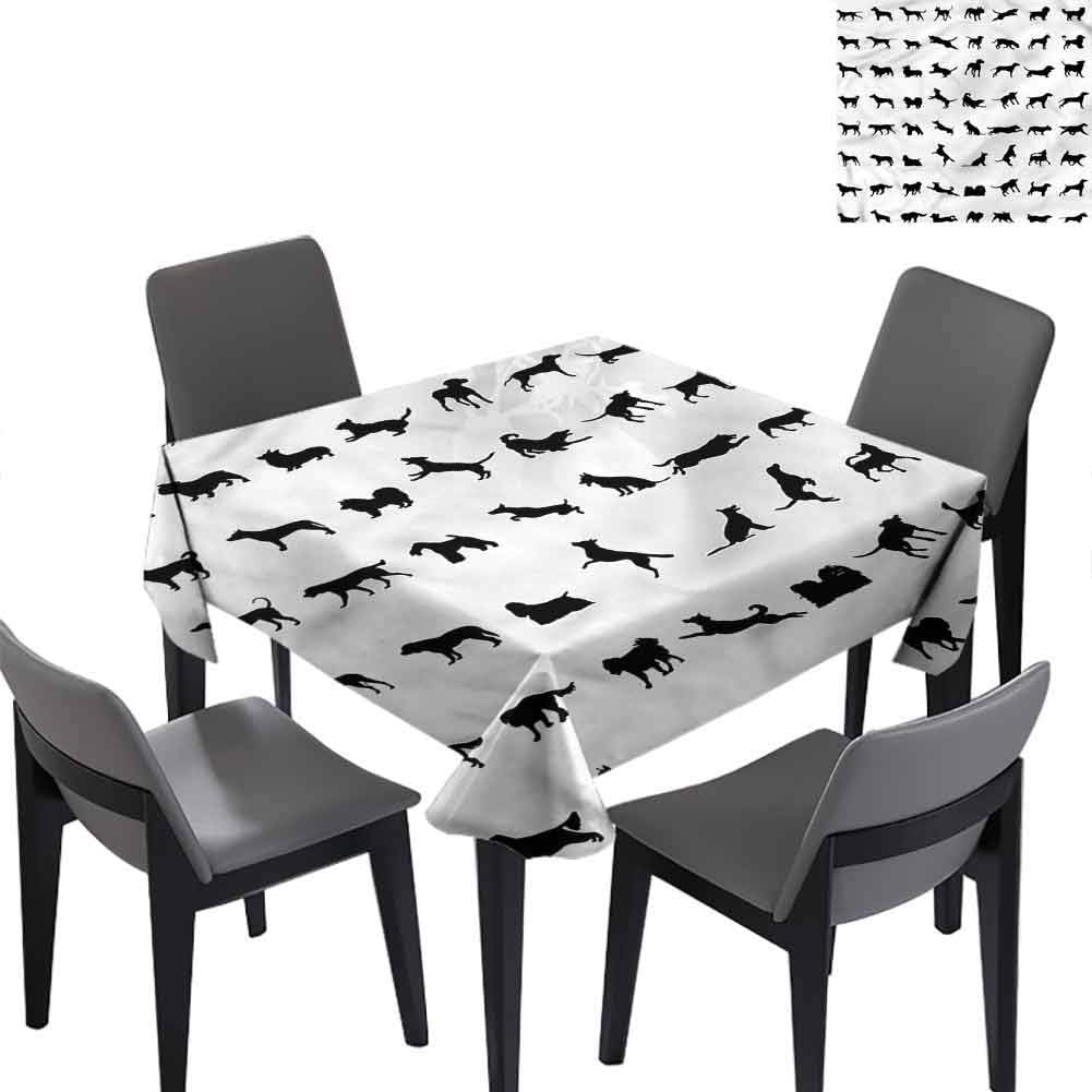 Black and White Indoor/Outdoor Square Tablecloth Dog Breeds Contour for Kitchen Dinning Tabletop Decoration 54x54 inch