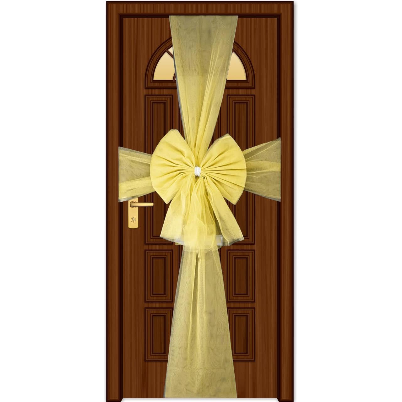 SHATCHI Christmas Door Bow – Gold 7.5m Diamante Giant Bow Door Cover - Front Door Decorations for Xmas Wedding, Baby Shower Outside Home Decor