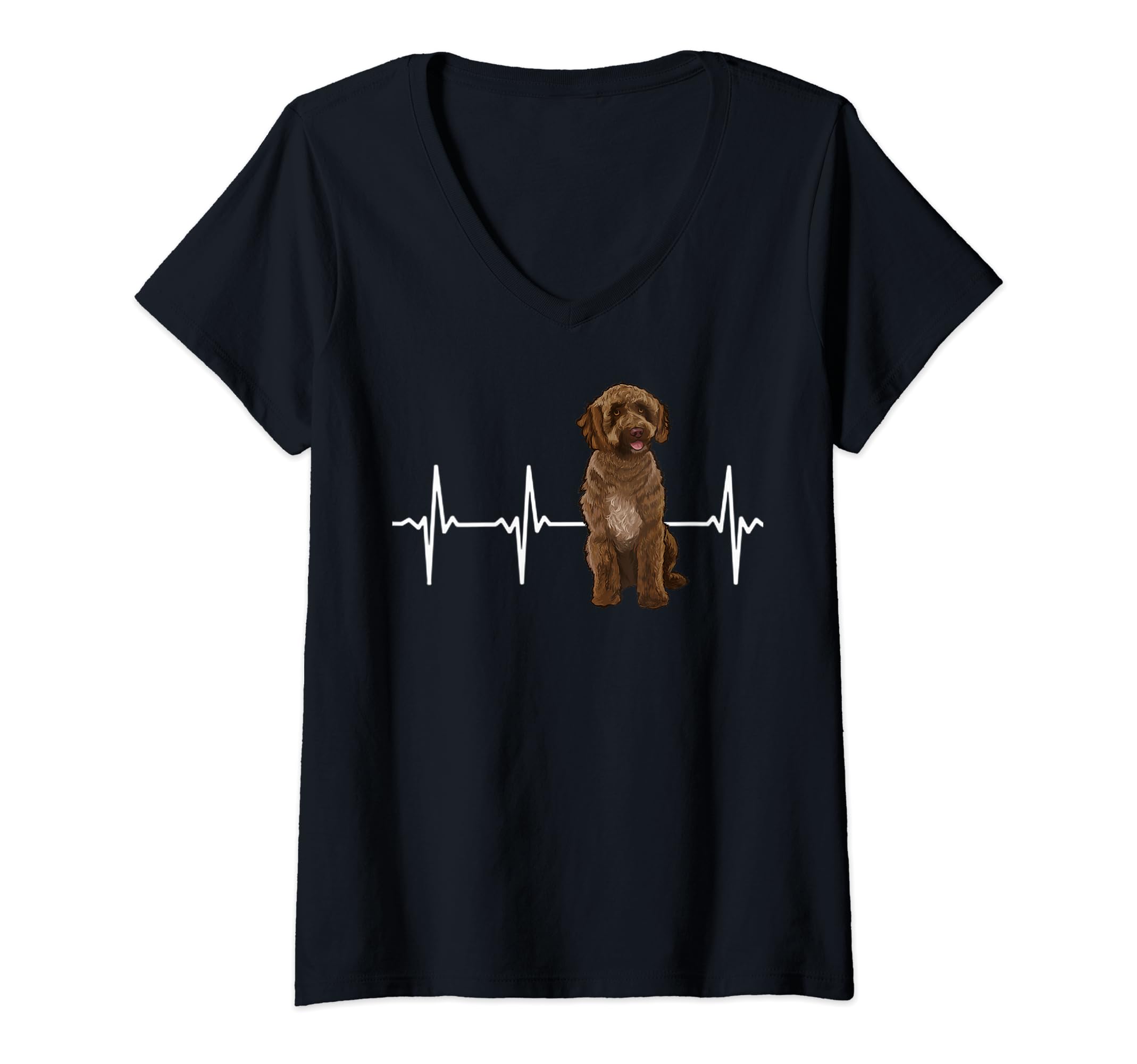 Womens Spanish Water Dog Heartbeat Dog Lover V-Neck T-Shirt