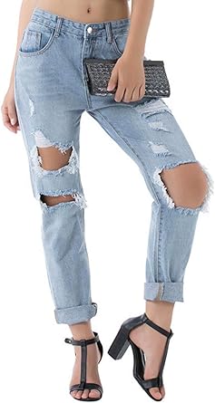 women's straight leg ripped jeans