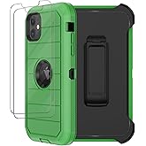 RubCase for iPhone 12 Case, iPhone 12 Pro Case with Belt Clip Holster, 2X Screen Protector, Heavy Duty Military Grade Full Body Shockproof Rugged Protective Cover for iPhone 12/12 Pro (Green Black B)