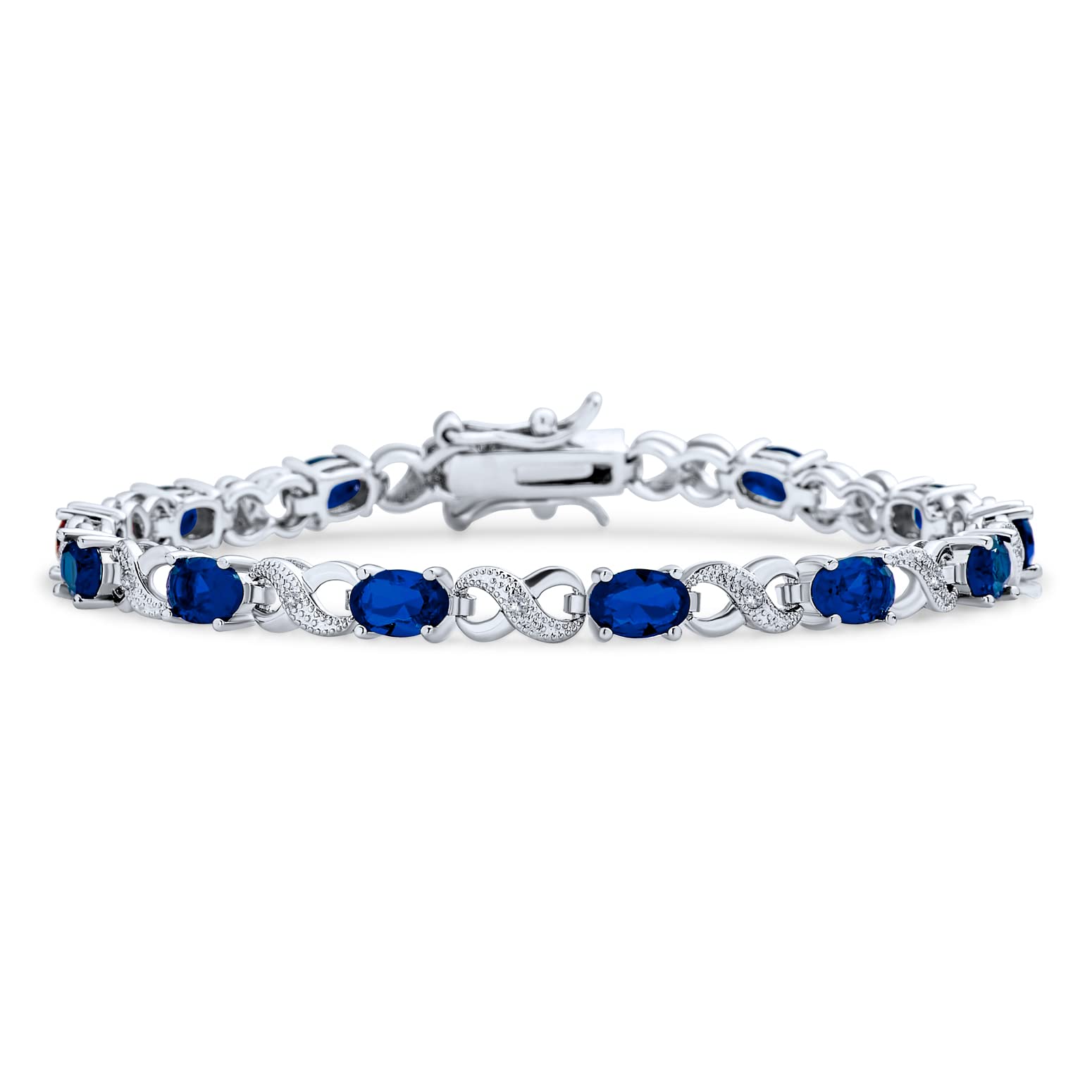 Bling Jewelry Simulated Dark Blue Sapphire Cubic Zirconia AAA Oval CZ Symbol Infinity Milgrain Tennis Bracelet For Women Silver Plated — image 1